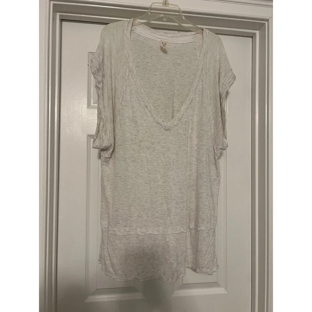 Free People We The Free Oversized V-Neck Tee Heathered Oatmeal Short Sleeve L